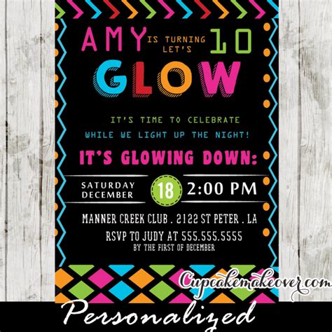 Glow In The Dark Dance Party Invitations, Girls Neon Colors ...