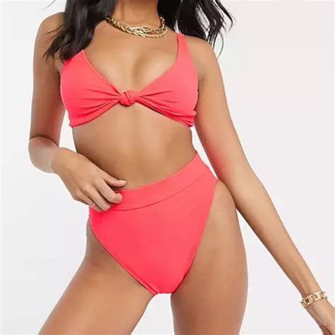 Asos Swim Asos Neon Red Bikini Tie Front Poshmark