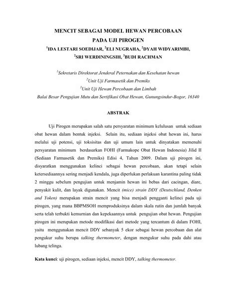 Pdf Mencit Sebagai Model Hewan Percobaan Pirogen Merupakan Salah