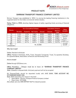 Fillable Online PRODUCT NOTE SHRIRAM TRANSPORT FINANCE COMPANY LIMITED