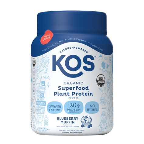 KOS Organic Plant Protein, Blueberry Muffin, 15 servings – KOS.com