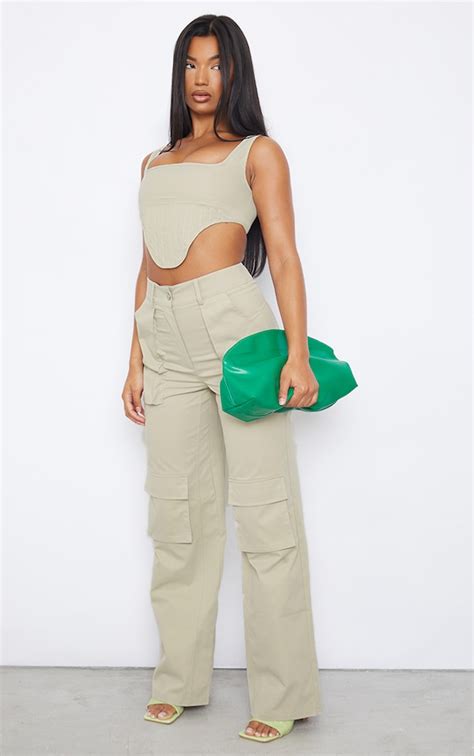 Stone Twill Pocket Detail High Waist Cargo Pants Co Ords