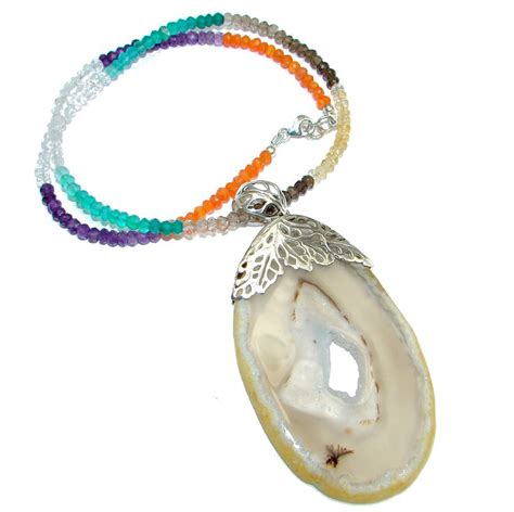 Aura Of Beauty Natural Botswana Agate Sterling Silver Handmade Necklace