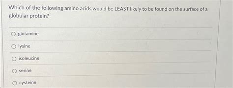 Solved Which Of The Following Amino Acids Would Be Least Chegg