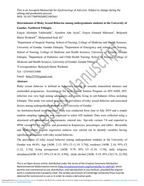 Pdf Determinants Of Risky Sexual Behavior Among Undergraduate