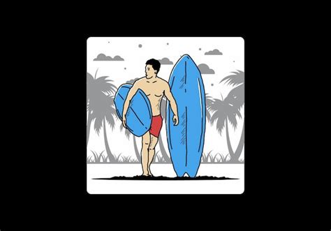 Premium Vector The Shirtless Man Holding Surfboard Illustration