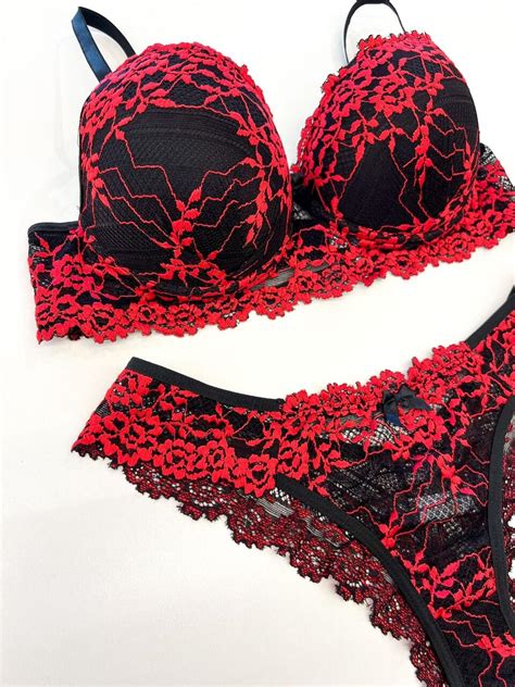 Conjunto Tradicional Preto Vermelho Site Exclusivo De Lingerie