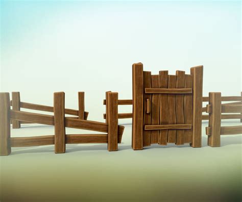 Artstation Stylized Wooden Fence Of 10 Sections Pbr Game Ready Low