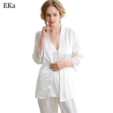 2017 White Sixy Autumn Silk Nightwear Pyjamas Solid Lingerie Set Top