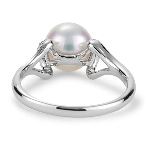 8.25 MM Pearl and Diamond Ring in White Gold | New York Jewelers Chicago