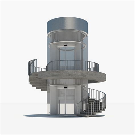 3d model of spiral staircase glass elevator