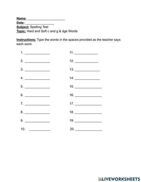 Hard Soft Cnad G And Dge Spelling Test Worksheet Live Worksheets