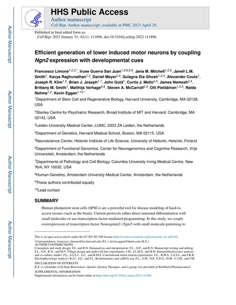 Pdf Efficient Generation Of Lower Induced Motor Neurons By Coupling