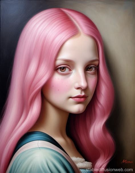 Aged Oil Painting of Princess Bubblegum with Pink Hair | Stable Diffusion Online