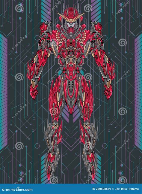 Futuristic Abstract Mecha Robot Full Body Illustration Stock