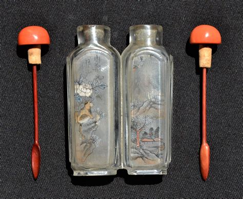 Proantic Tabatiére snuff Bottle Double En Verre Peint Travail Chi