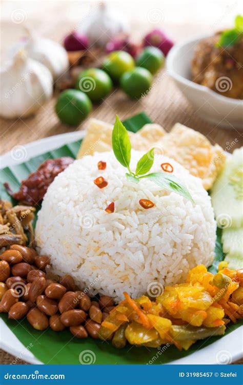 Malay Food Nasi Lemak Kukus Stock Image Image Of Lemak Acar 31985457