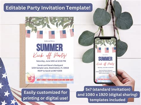 Summer Kick off Party Invitation, Summer Picnic Invite, Summer Kick off Pool Party Invite ...