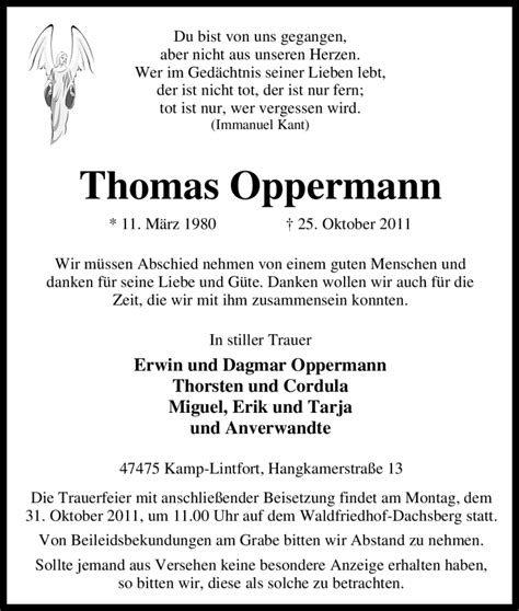 Traueranzeigen Von Thomas Oppermann Trauer In NRW De