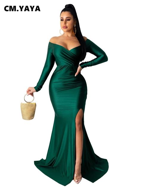 CM YAYA Vestido Largo De Sirena Con Hombros Descubiertos Para Mujer