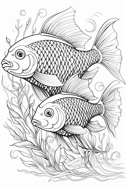 Premium AI Image | A drawing of two fish swimming in the water ...