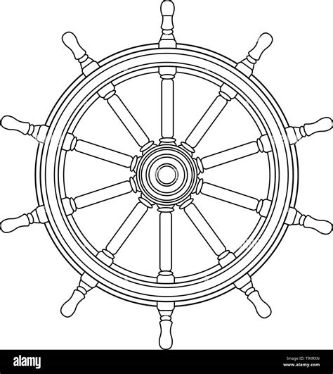 Vector Black White Boat Handwheel Ship Wheel Helm Sea Ocean Symbol