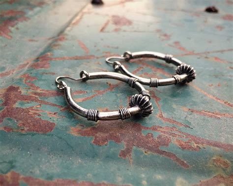 Vintage Tribal Sterling Silver Hoop Earrings Ethnic Boho Jewelry