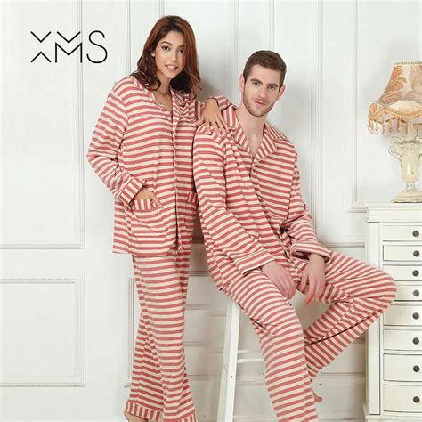 Xms 100 Cotton Mens Stain Pajama Set Striped Pattern Pajamas Men Sleepwear Modern Style