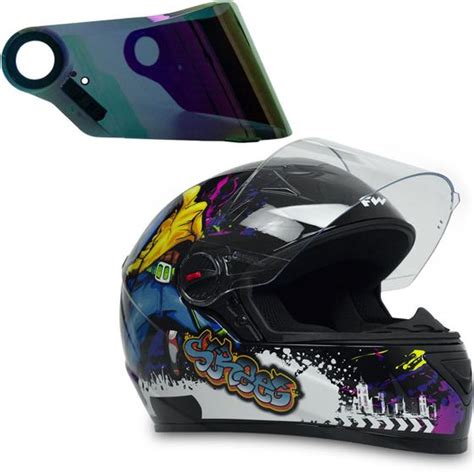 Capacete Fw3 Gt Street Preto Brilhante 58 Viseira Camaleão