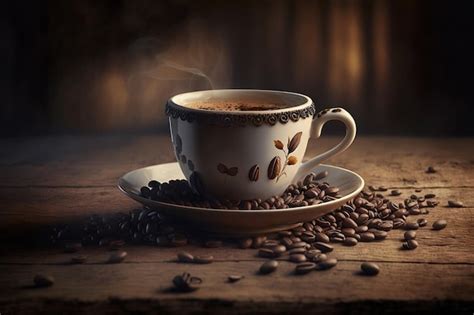Premium AI Image Hot Coffee Mug On Rustic Wooden Tabletop Generative Ai