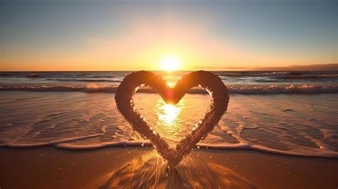 Premium Ai Image Heart Shape Beach And Sunset Symbol Of Romantic