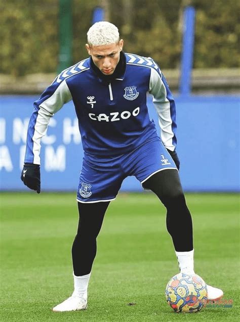 Richarlison De Andrade In Everton F C Blue Jersey With Ball Athletic