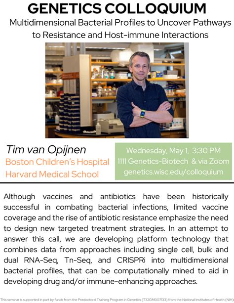 Genetics Colloquium Tim Van Opijnen On Multidimensional Bacterial