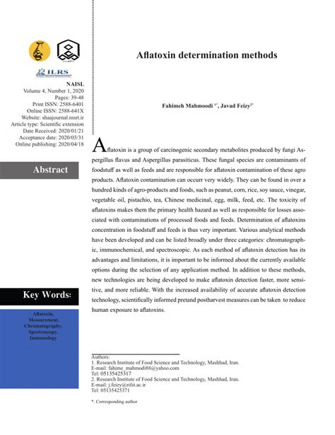 (PDF) Aflatoxin determination methods