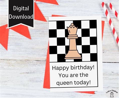 Printable Queen Chess Birthday Card Instant Download 5x7 Etsy