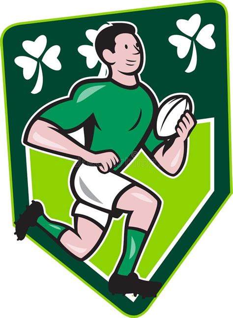 Irish Rugby Player Running Ball Shield Cartoon Stock Vector - Image ...