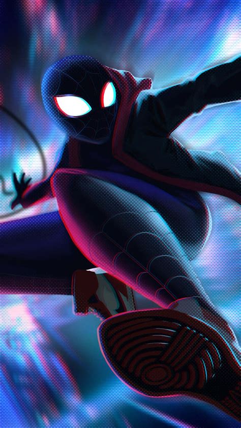 Download Blurred Black Suit Spider Man Miles Morales Iphone Wallpaper