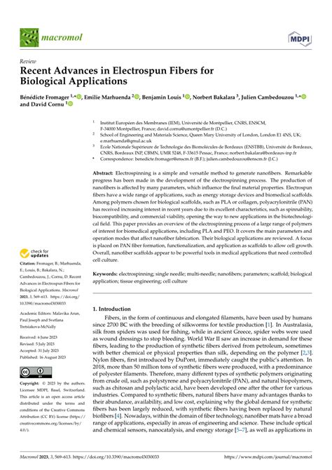 PDF Recent Advances In Electrospun Fibers For Biological Applications