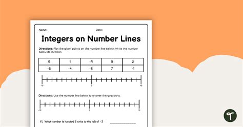 Integers On Number Lines Worksheet Teach Starter