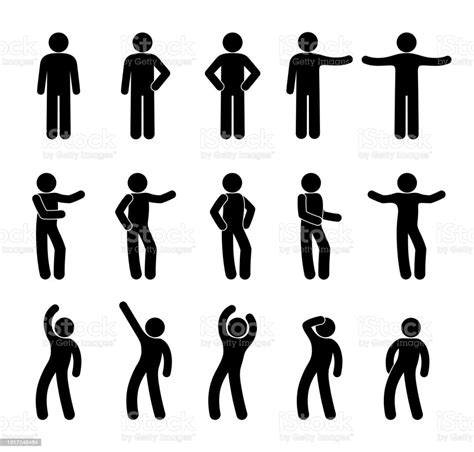 Stick Man Pictogram Set Poses And Gestures Illustration Human