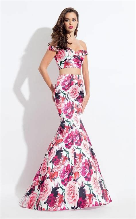 Rachel Allan Floral Print Off Shoulder Mermaid Dress 6127sc In 2022