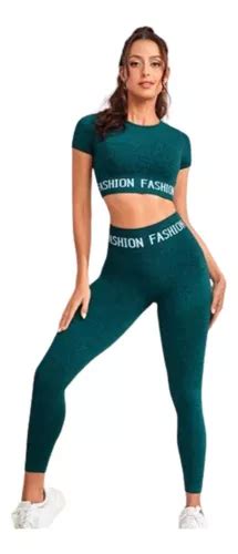 Conjunto Deportivo Leggins Push Up Camiseta Croptop Gym Cuotas Sin