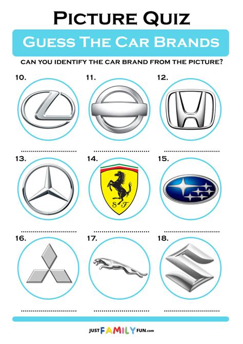 Printable Car Logo Picture Quiz | Just Family Fun