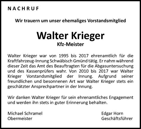 Traueranzeigen Von Walter Krieger OstalbTrauer