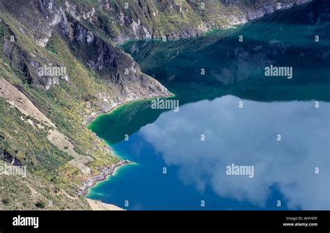 Emerald Green Water Of Quilotoa Lagoon Quilotoa Crater Ecuador Stock