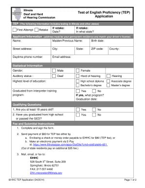 Fillable Online Www2 Illinois Test Of English Proficiency TEP Fax