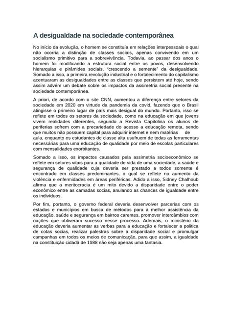 Desigualdade Social na Sociedade Atual | PDF