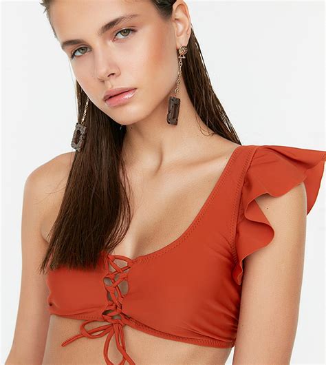 Buy Trendyol Tie One Shoulder Bikini Top In Red 6thStreet Qatar