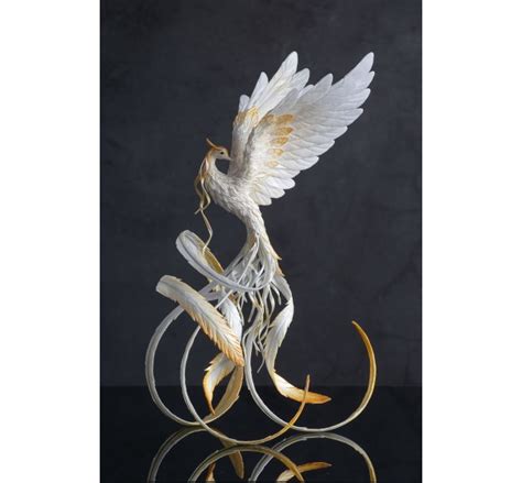 Collectible Handmade Phoenix Statue Bird White And Gold Bird