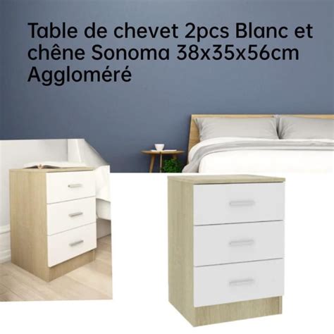 Hao Table De Chevet Pcs Blanc Et Ch Ne Sonoma X X Cm Avec